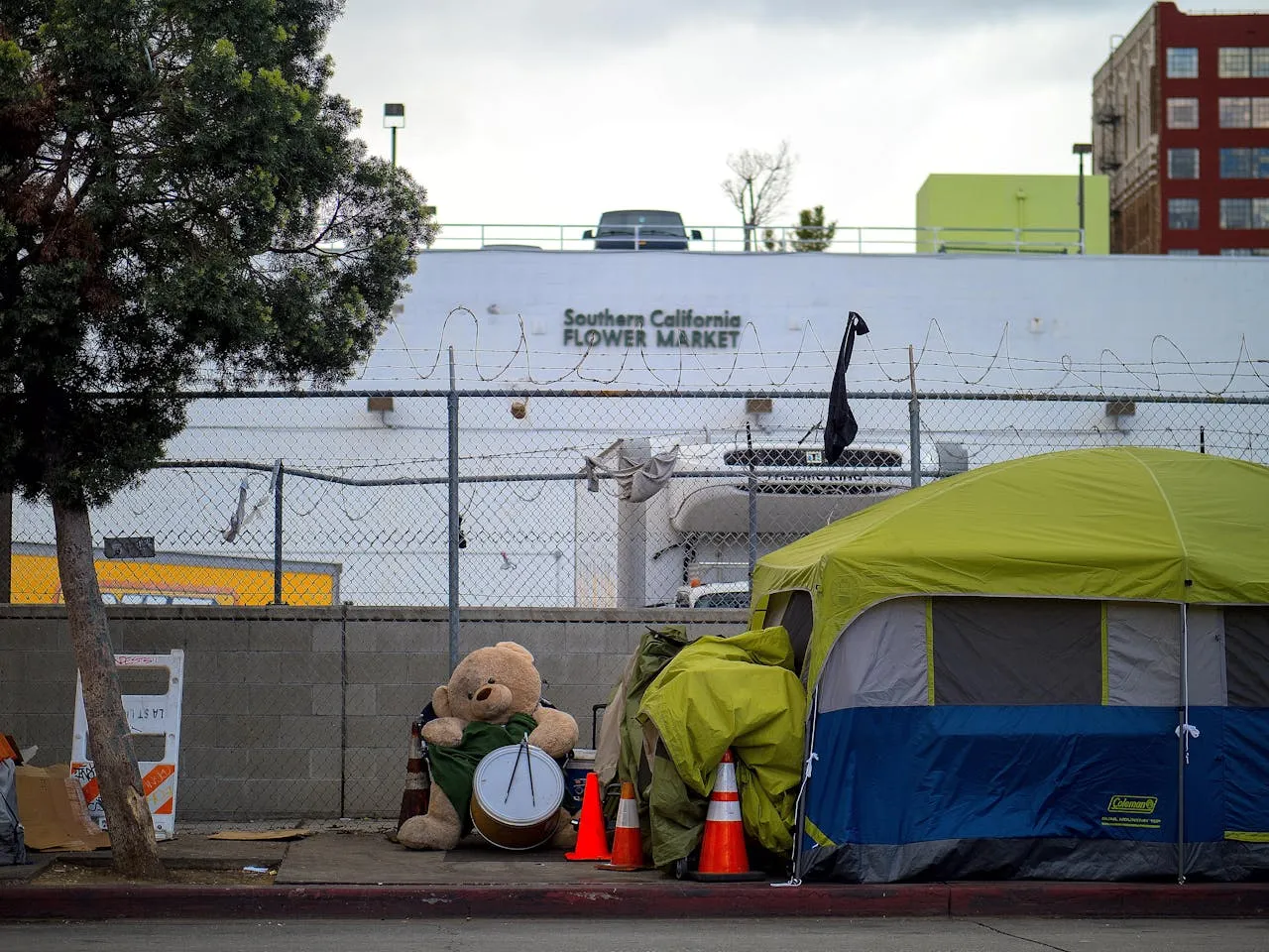 Homeless encampment on a city street